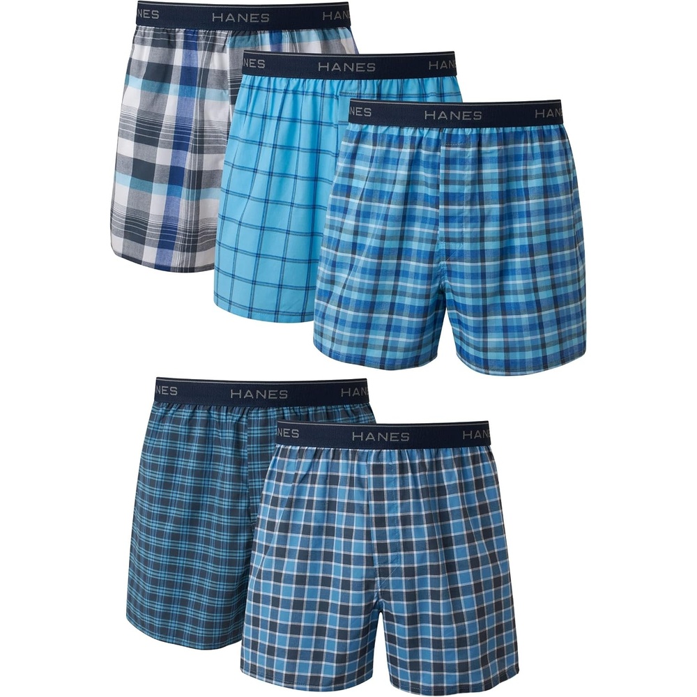 image:imageHanes Mens Underwear Boxers Pack Cool amp Breathable Cotton Underwear MoistureWicking Boxers for MenBlue Plaid 5 Pack