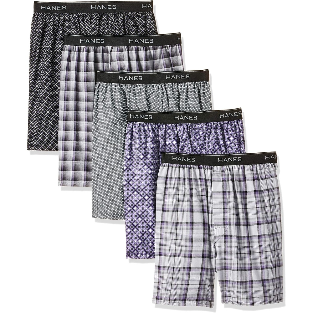 image:imageHanes Mens Underwear Boxers Pack Cool amp Breathable Cotton Underwear MoistureWicking Boxers for MenGrayPurple 5 Pack