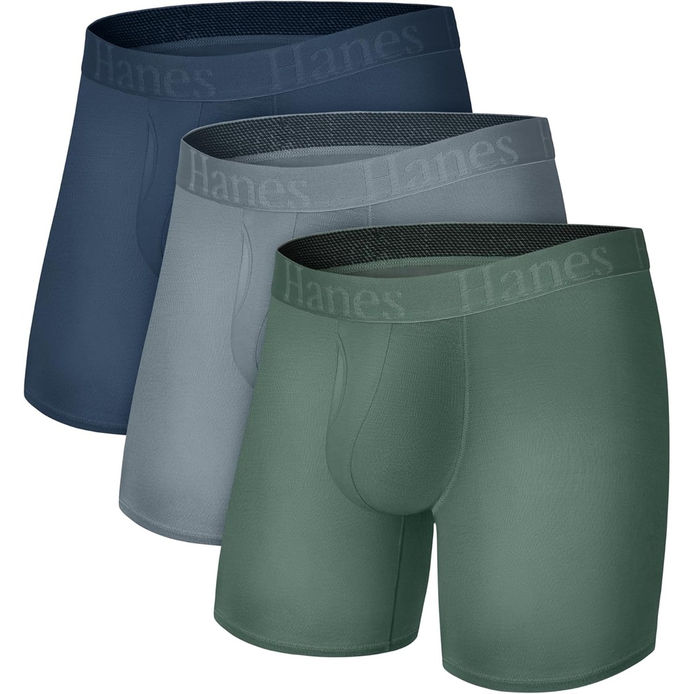 image:imageHanes Mens Underwear SuperSoft Viscose from Bamboo 3Pack Sexy Mens Underwear Short or Regular Leg Boxer BriefsGreyGreenNavy