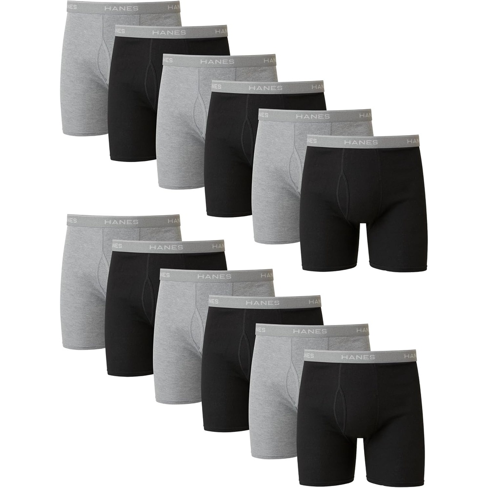 image:imageHanes mens Underwear Boxer Briefs Pack Cool amp Breathable Cotton Moisturewicking Underwear for Men No Ride UpBlackGrey Heather 12 Pack