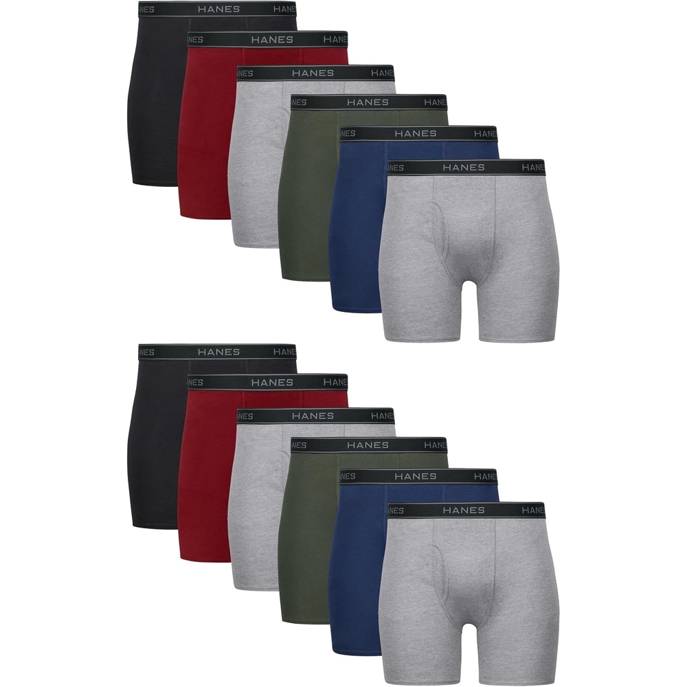 image:imageHanes mens Underwear Boxer Briefs Pack Cool amp Breathable Cotton Moisturewicking Underwear for Men No Ride UpBlackRedGreenBlueGrey Heather 12 Pack