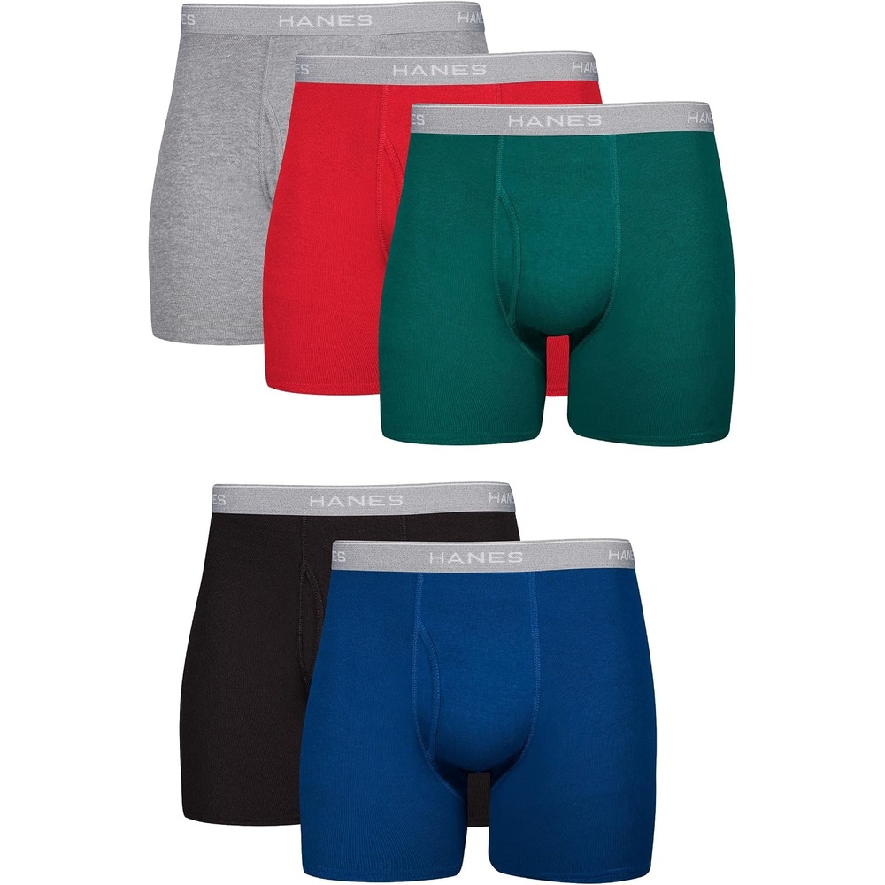 image:imageHanes mens Underwear Boxer Briefs Pack Cool amp Breathable Cotton Moisturewicking Underwear for Men No Ride UpBlueGreenRed 5 Pack