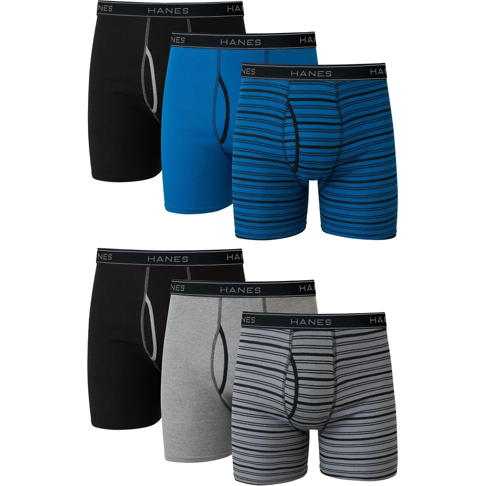 image:imageHanes mens Underwear Boxer Briefs Pack Cool amp Breathable Cotton Moisturewicking Underwear for Men No Ride UpStriped Blue 6 Pack