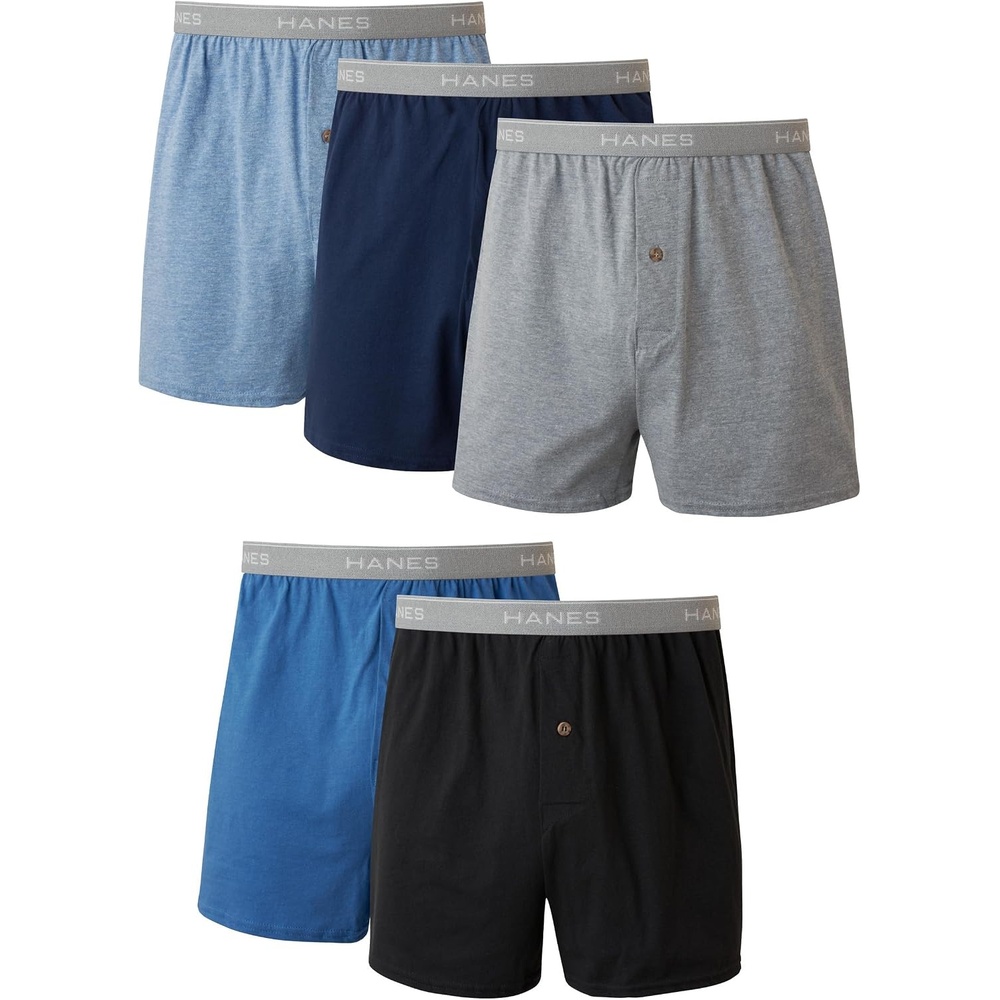 image:imageHanes mens Underwear Boxers Pack Cool and Breathable Cotton Underwear Exposed and Comfortflex Waistbands MultipackExposed Waistband Blue 5 Pack
