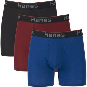 Hanes Men’s Total Support Pouch Men’s Boxer Brief Underwear, Anti-chafing, Moisture-wicking Odor Control, 3-pack(Blue/Red/Black)