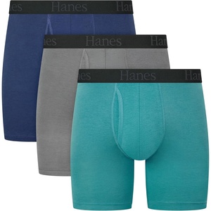 Hanes Men’s Total Support Pouch Men’s Boxer Brief Underwear, Anti-chafing, Moisture-wicking Odor Control, 3-pack(Grey/Navy/Turquiose)