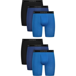 Hanes Men’s Underwear Boxer Brief Pack, Performance Stretch Underwear, Moisture-wicking Boxer Briefs for Men, 6-pack(Black  Blue  Navy)