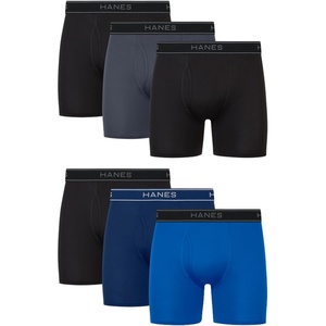Hanes Men’s Underwear Boxer Brief Pack, Performance Stretch Underwear, Moisture-wicking Boxer Briefs for Men, 6-pack(Black/Blue/Grey)