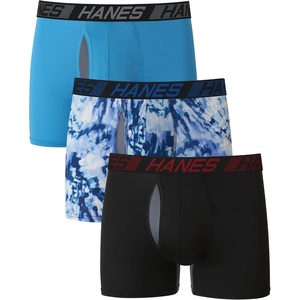 Hanes Men’s Underwear Boxer Briefs Pack, 3-Pack, Total Support Pouch, Long or Short-Leg Boxer Briefs(Black/Tie Dye/Blue)