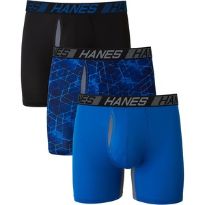 Hanes Men’s Underwear Boxer Briefs Pack, 3-Pack, Total Support Pouch, Long or Short-Leg Boxer Briefs(Blue/Black)