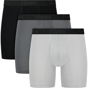 Hanes Men’s Underwear Boxer Briefs or Long-Leg Boxer Briefs Pack, 3 Pack, No-Ride-Up, Stretch-Cotton Men Clothing(Black  Dark Grey  Light Grey – Long Leg Briefs)