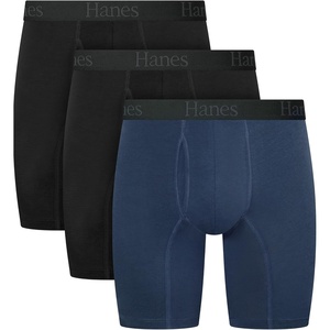 Hanes Men’s Underwear Boxer Briefs or Long-Leg Boxer Briefs Pack, 3 Pack, No-Ride-Up, Stretch-Cotton Men Clothing(Black  Navy)