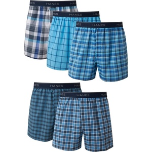 Hanes Men’s Underwear Boxers Pack, Cool & Breathable Cotton Underwear, Moisture-Wicking Boxers for Men(Blue Plaid – 5 Pack)