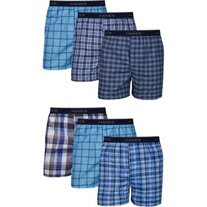 Hanes Men’s Underwear Boxers Pack, Cool & Breathable Cotton Underwear, Moisture-Wicking Boxers for Men(Blue Plaid – 6 Pack)