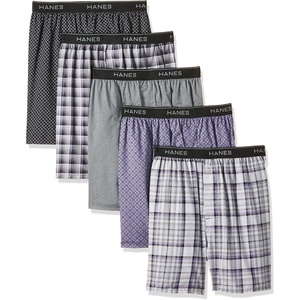 Hanes Men’s Underwear Boxers Pack, Cool & Breathable Cotton Underwear, Moisture-Wicking Boxers for Men(Gray/Purple – 5 Pack)