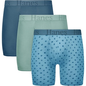 Hanes Men’s Underwear, SuperSoft Viscose from Bamboo, 3-Pack, Sexy Men’s Underwear, Short or Regular- Leg Boxer Briefs(Blue/Green)