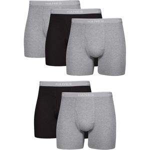 Hanes mens Underwear Boxer Briefs Pack, Cool & Breathable Cotton Moisture-wicking Underwear for Men, No Ride Up(Black/Gray – 5 Pack)