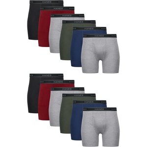 Hanes mens Underwear Boxer Briefs Pack, Cool & Breathable Cotton Moisture-wicking Underwear for Men, No Ride Up(Black/Red/Green/Blue/Grey Heather – 12 Pack)