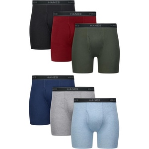 Hanes mens Underwear Boxer Briefs Pack, Cool & Breathable Cotton Moisture-wicking Underwear for Men, No Ride Up(Heather Blue/Red/Black – 6 Pack)