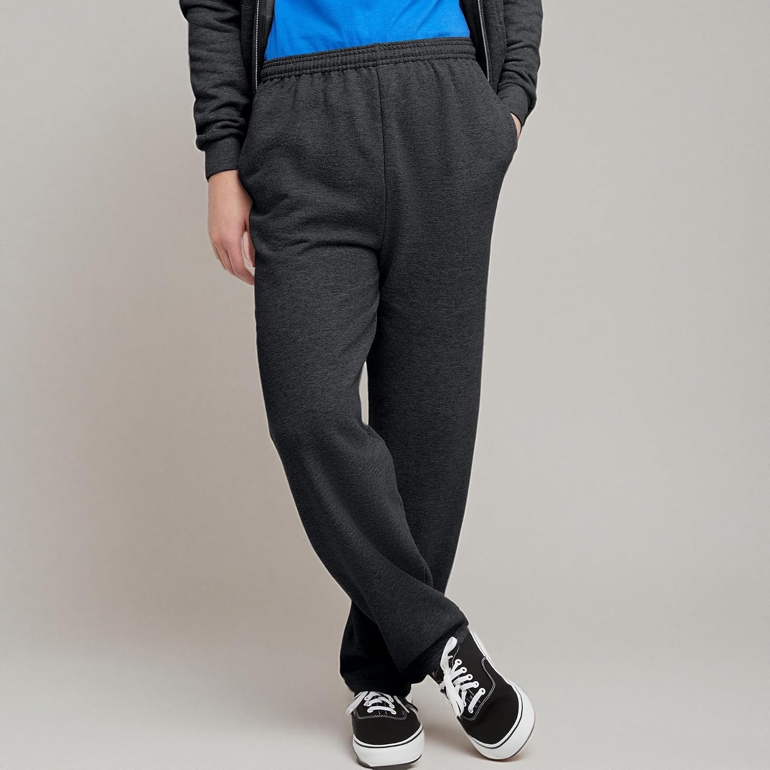 image:imageHanes Mens EcoSmart Sweatpants Athletic Lounge Pants with Pockets Open Hem Bottom Fleece PantsCharcoal Heather