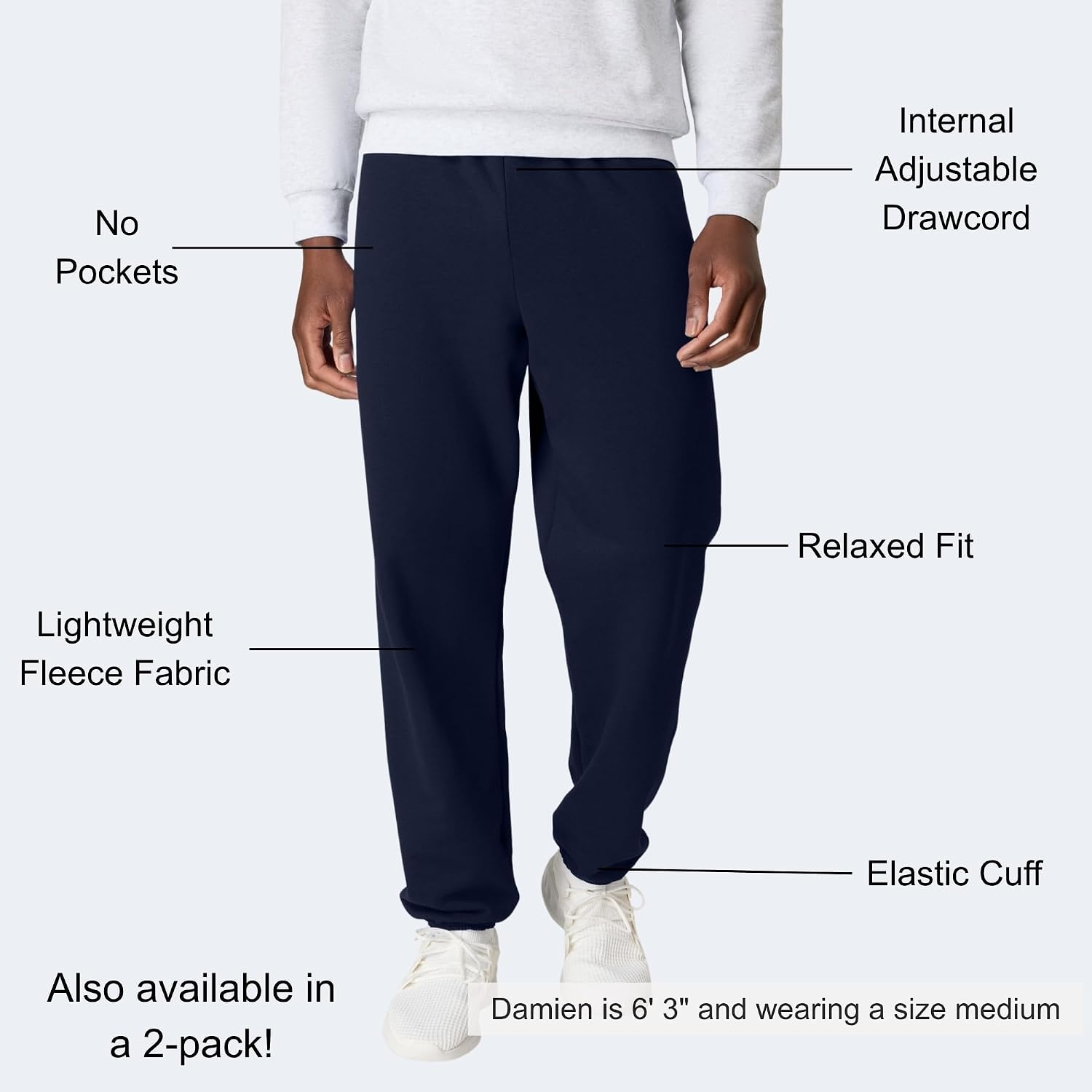 image:imageHanes Mens Ecosmart Best Sweatpants Athletic Lounge Pants with Ced CuffsNavy 1 Pack