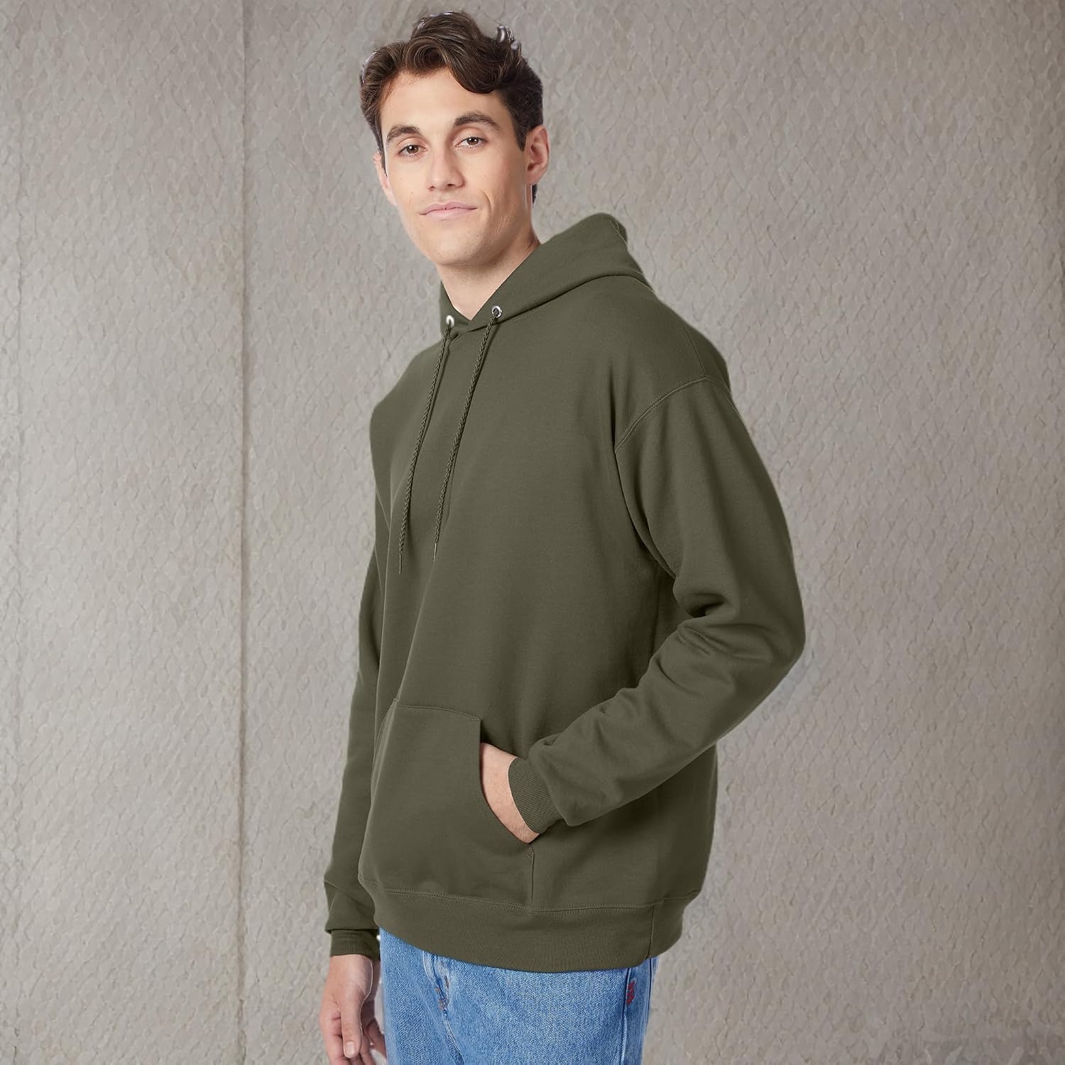 image:imageHanes Mens Hoodie EcoSmart Fleece Hooded Sweatshirt for Men amp Women Midweight Fleece Big amp Tall AvailableFatigue Green