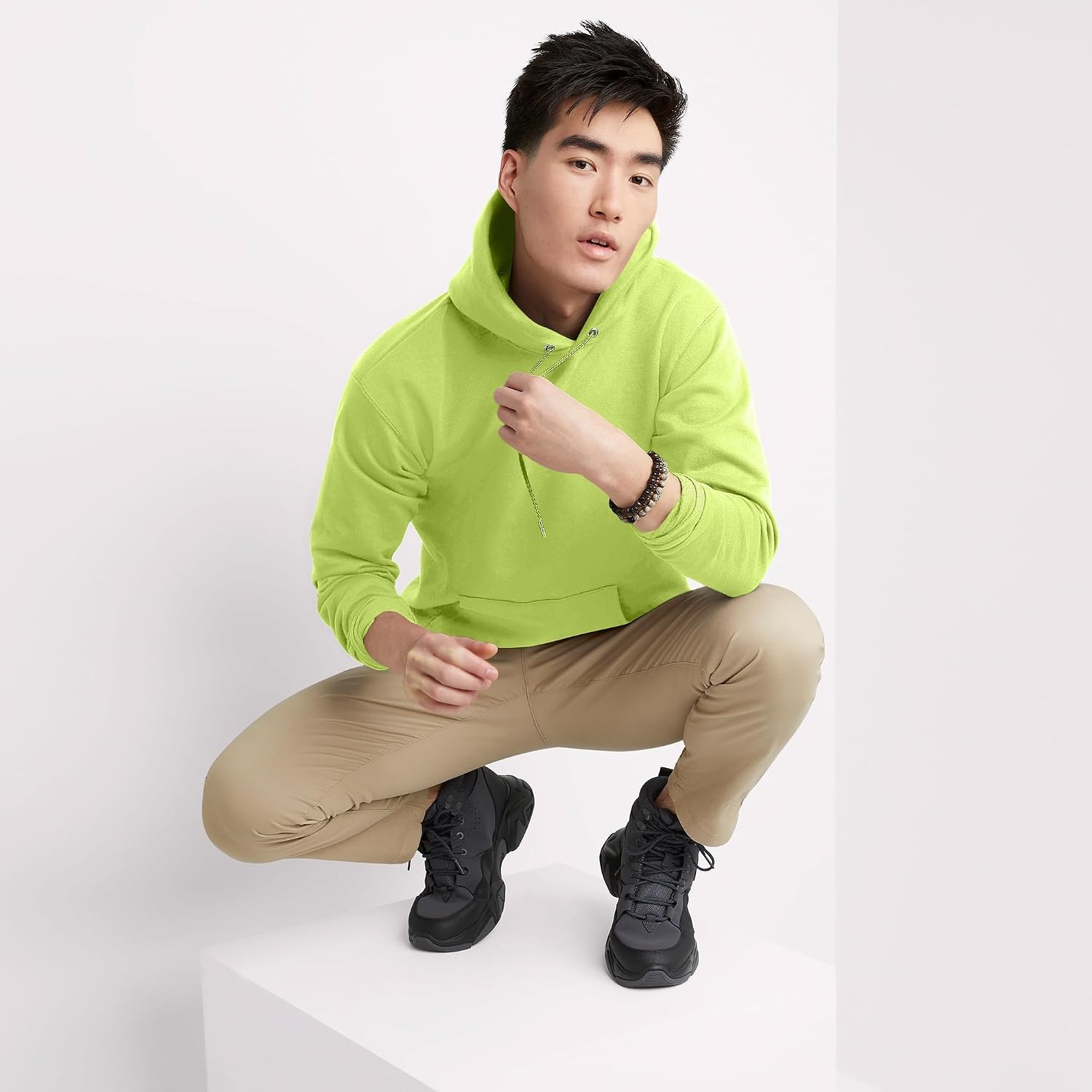 image:imageHanes Mens Hoodie EcoSmart Fleece Hooded Sweatshirt for Men amp Women Midweight Fleece Big amp Tall AvailableSafety Green