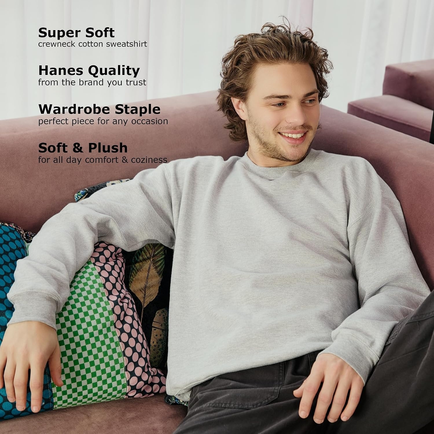 image:imageHanes Mens Sweatshirt EcoSmart Fleece Crewneck Sweatshirt Big amp Tall Available 1 or 2PackBlack