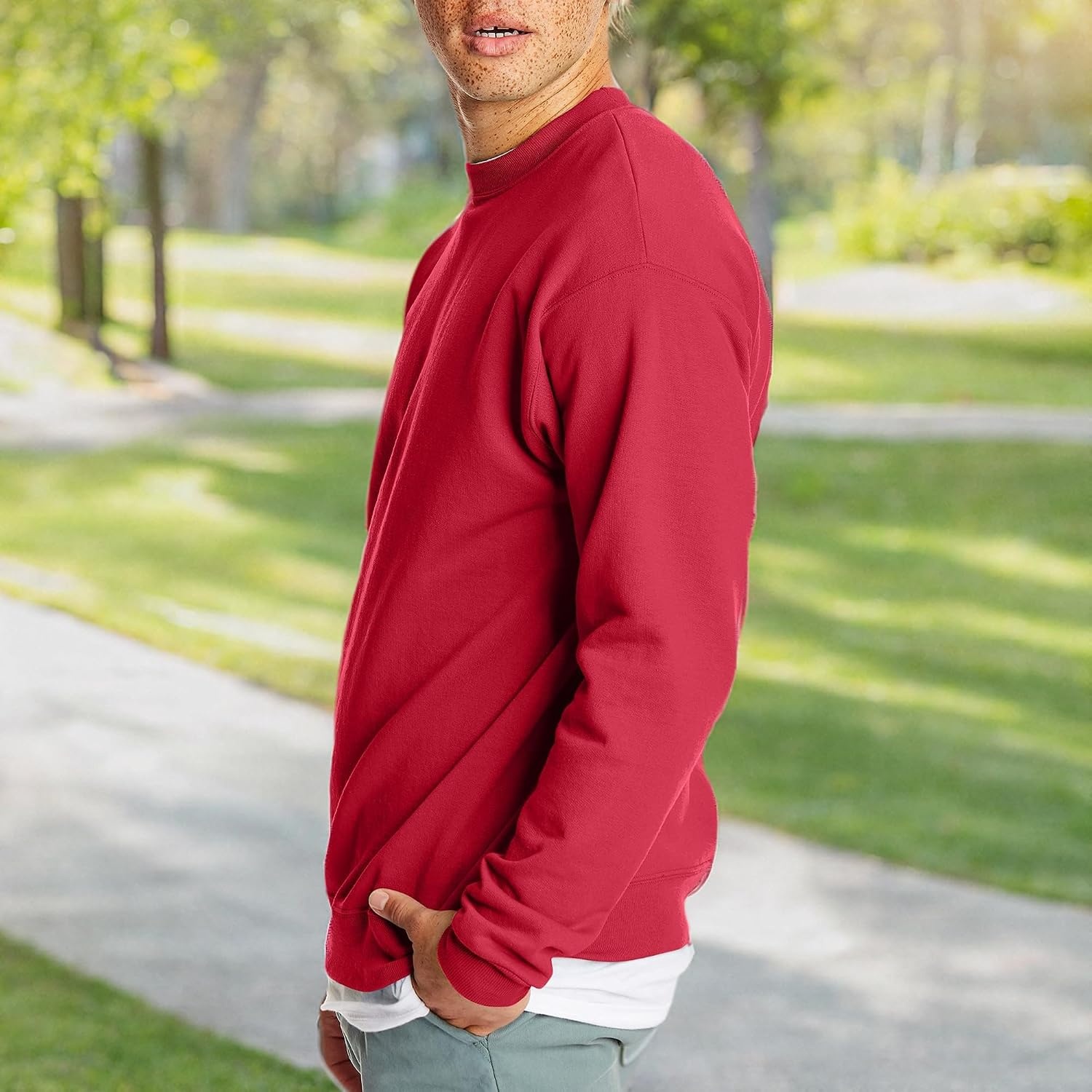 image:imageHanes Mens Sweatshirt EcoSmart Fleece Crewneck Sweatshirt Big amp Tall Available 1 or 2PackDeep Red 1 Pack