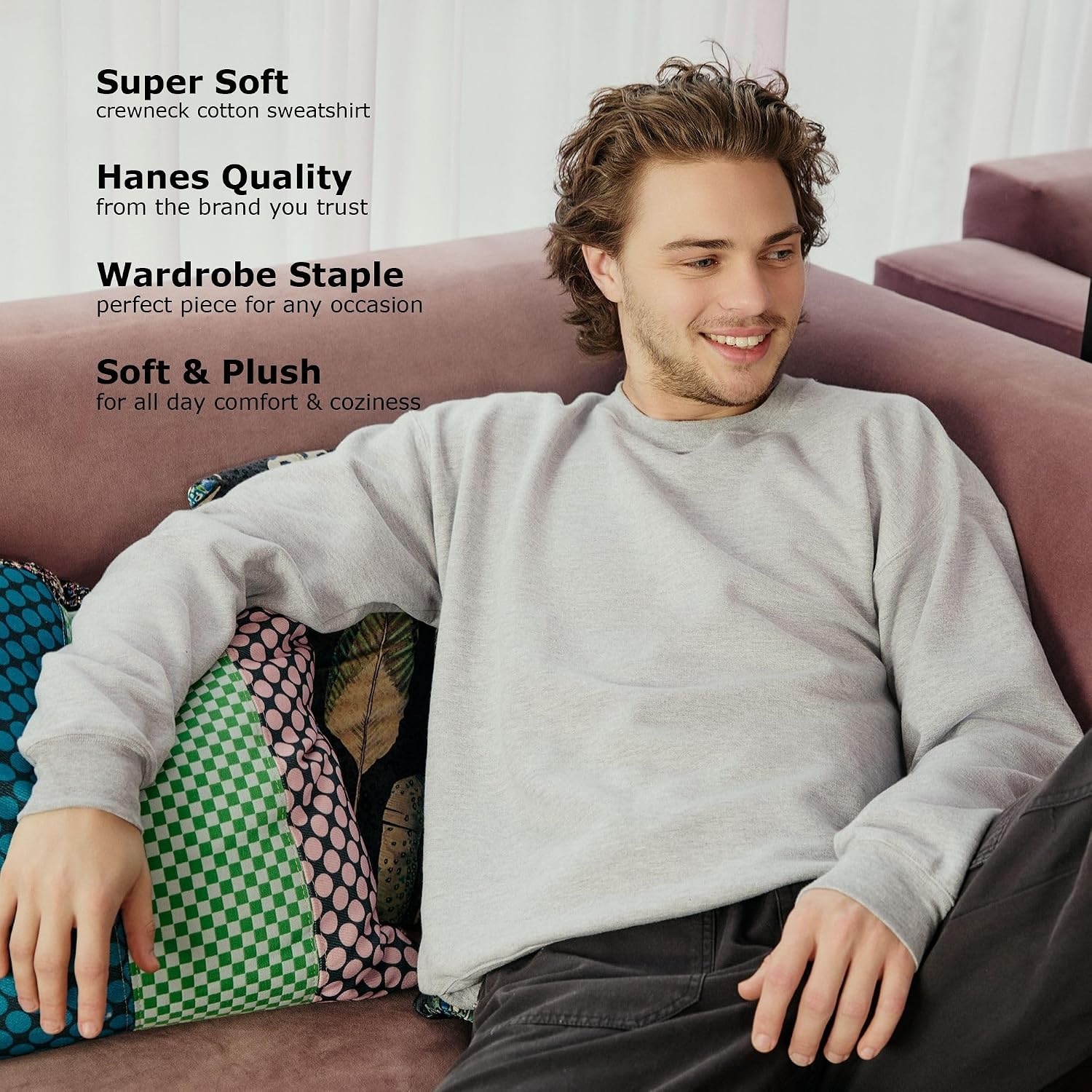 image:imageHanes Mens Sweatshirt EcoSmart Fleece Crewneck Sweatshirt Big amp Tall Available 1 or 2PackPurple