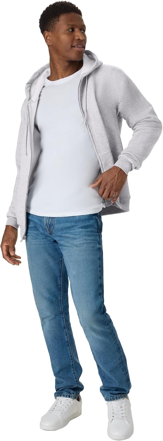 image:imageHanes Mens Zipup Hoodie Ecosmart Fleece Fullzip Hoodie for Men Hooded SweatshirtAsh