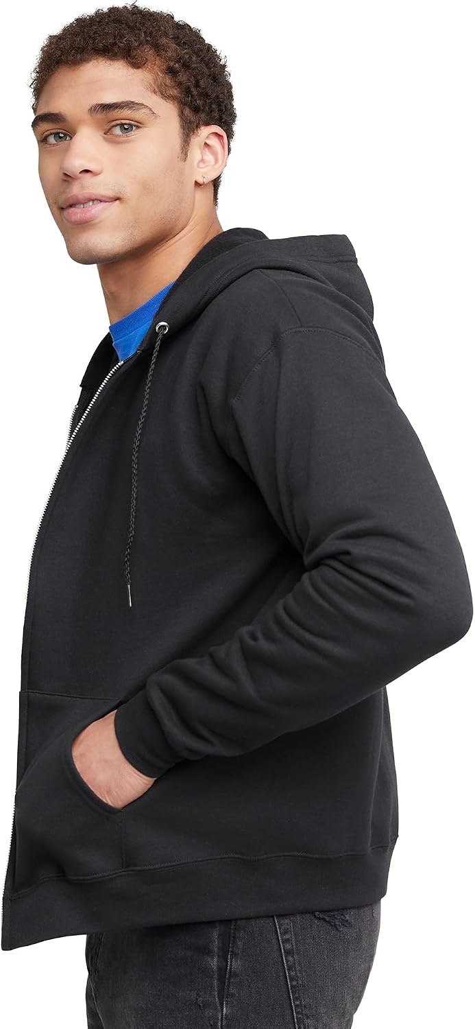 image:imageHanes Mens Zipup Hoodie Ecosmart Fleece Fullzip Hoodie for Men Hooded SweatshirtBlack