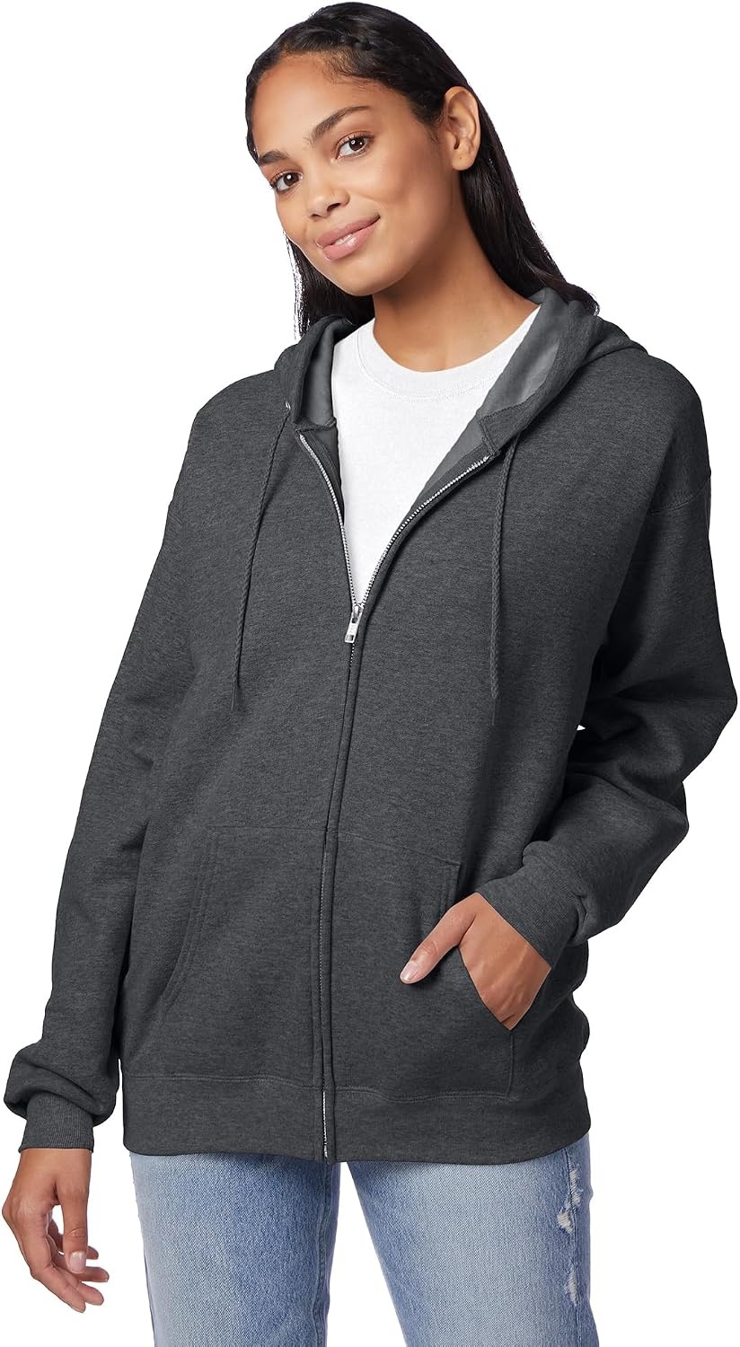 image:imageHanes Mens Zipup Hoodie Ecosmart Fleece Fullzip Hoodie for Men Hooded SweatshirtCharcoal Heather