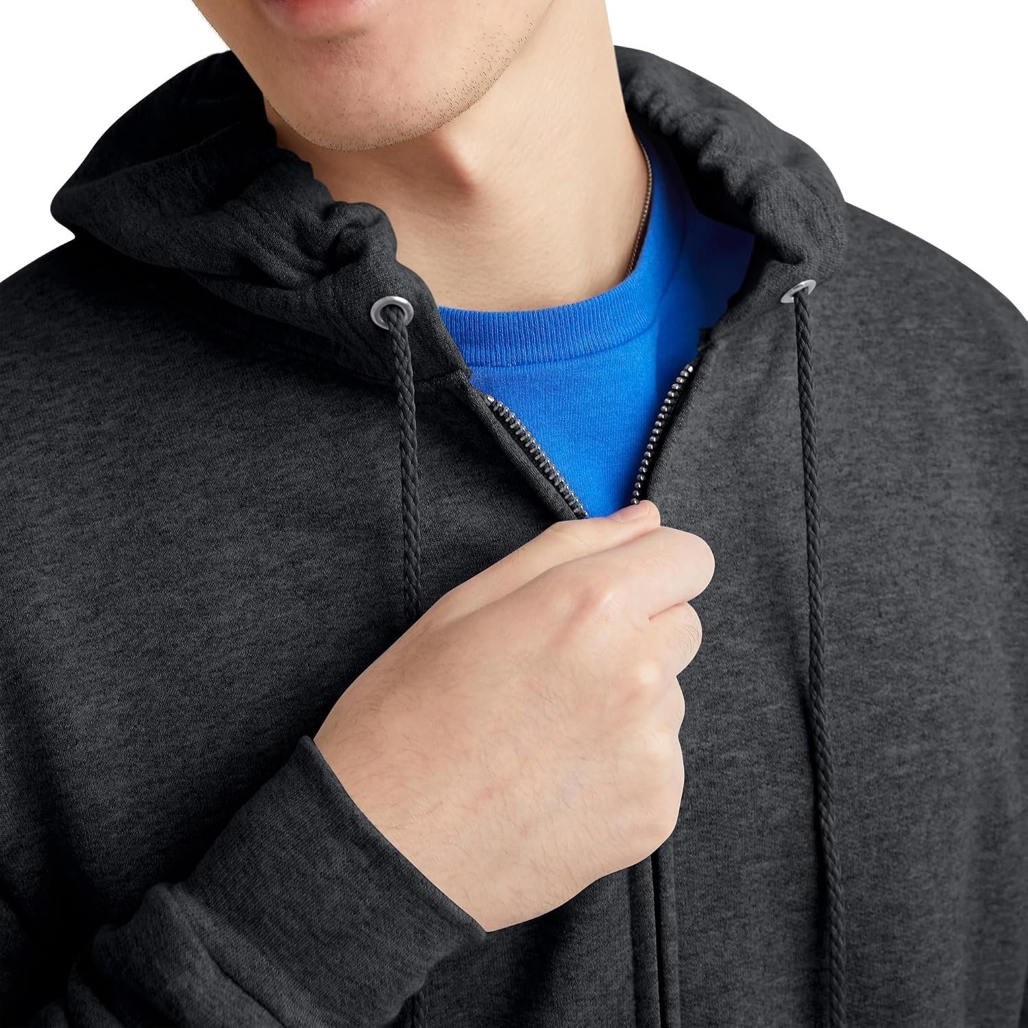 image:imageHanes Mens Zipup Hoodie Ecosmart Fleece Fullzip Hoodie for Men Hooded SweatshirtCharcoal Heather