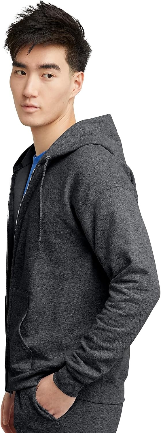 image:imageHanes Mens Zipup Hoodie Ecosmart Fleece Fullzip Hoodie for Men Hooded SweatshirtCharcoal Heather