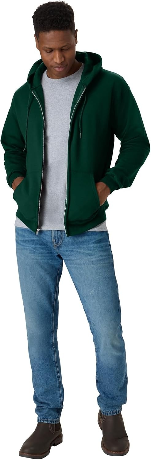 image:imageHanes Mens Zipup Hoodie Ecosmart Fleece Fullzip Hoodie for Men Hooded SweatshirtDeep Forest