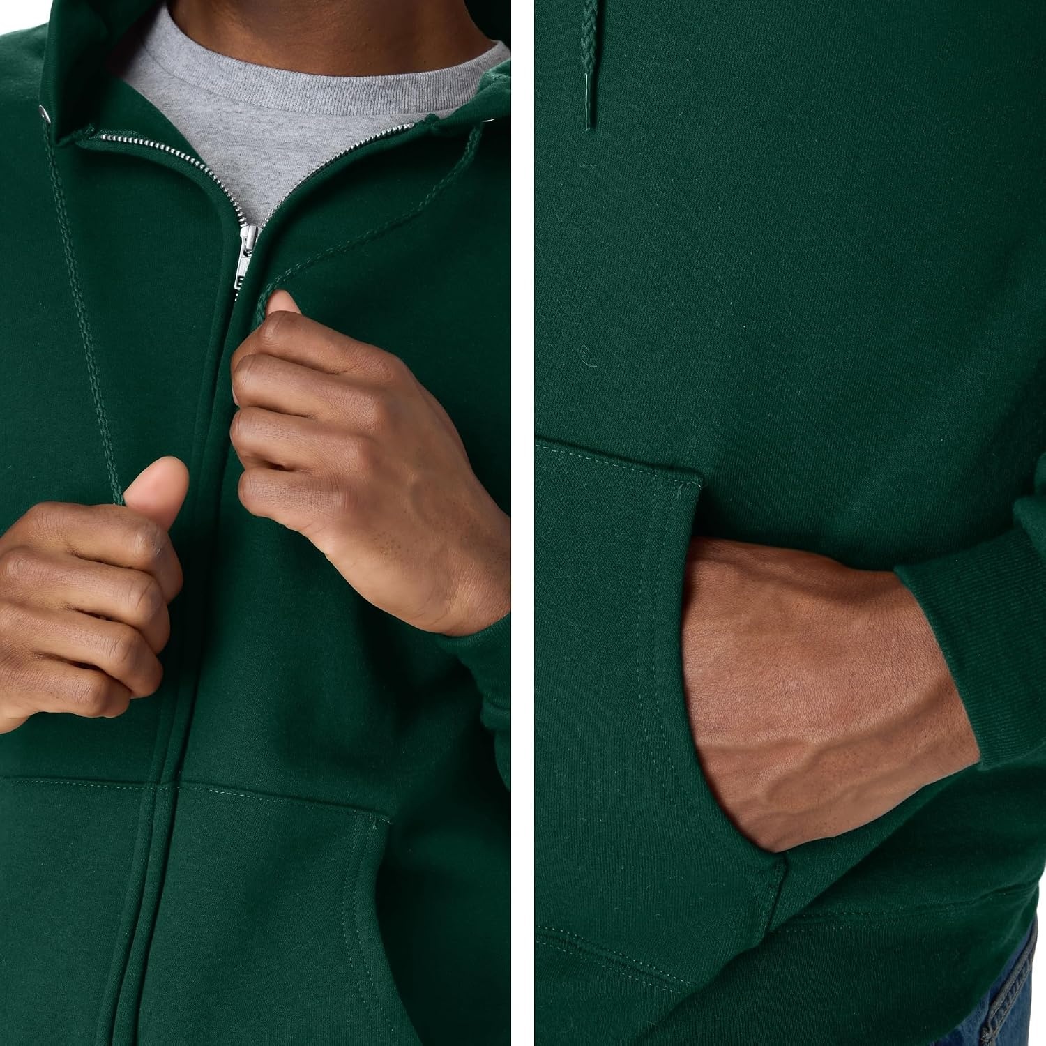 image:imageHanes Mens Zipup Hoodie Ecosmart Fleece Fullzip Hoodie for Men Hooded SweatshirtDeep Forest