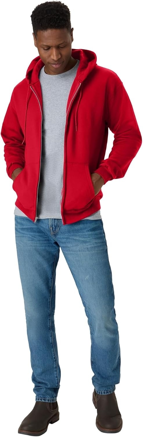 image:imageHanes Mens Zipup Hoodie Ecosmart Fleece Fullzip Hoodie for Men Hooded SweatshirtDeep Red