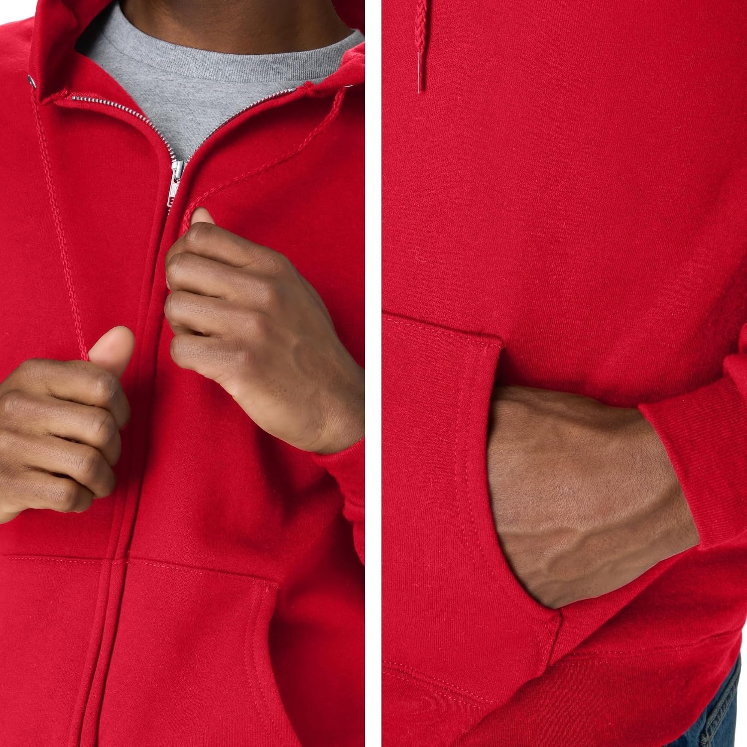 image:imageHanes Mens Zipup Hoodie Ecosmart Fleece Fullzip Hoodie for Men Hooded SweatshirtDeep Red