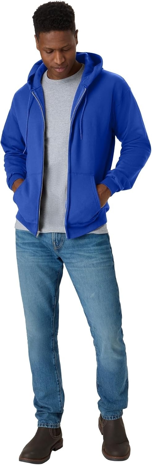 image:imageHanes Mens Zipup Hoodie Ecosmart Fleece Fullzip Hoodie for Men Hooded SweatshirtDeep Royal