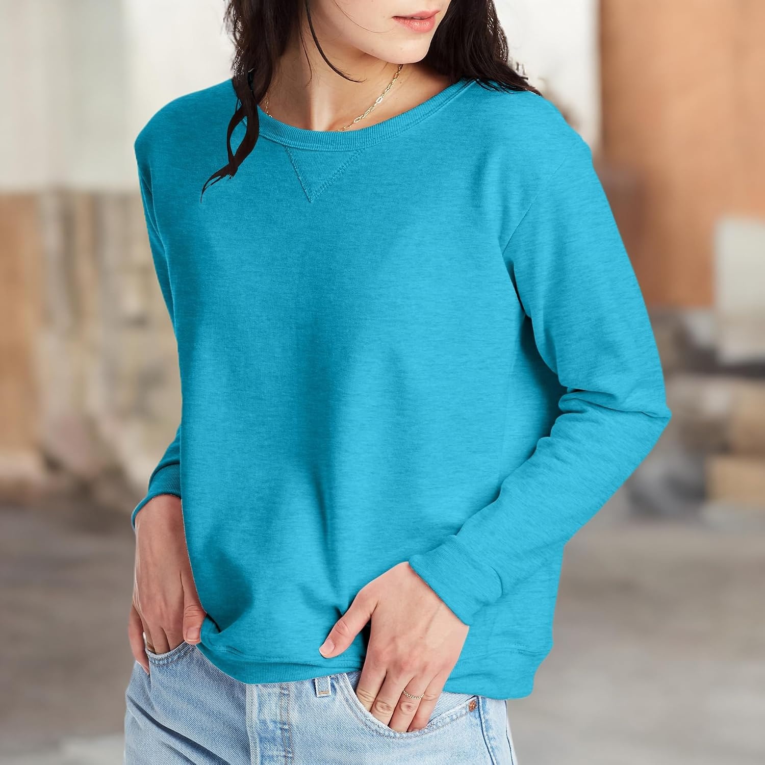 image:imageHanes Womens EcoSmart Fleece Sweatshirt for Women Soft Midweight FullZip Hoodie Sweatshirt or 14 ZipBold Blue Heather