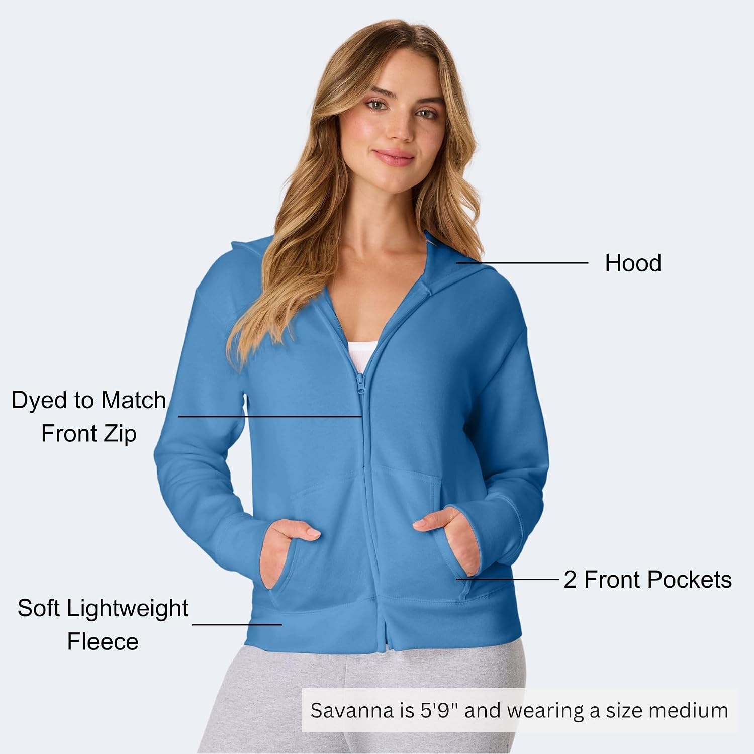 image:imageHanes Womens EcoSmart Fleece Sweatshirt for Women Soft Midweight FullZip Hoodie Sweatshirt or 14 ZipDenim Blue