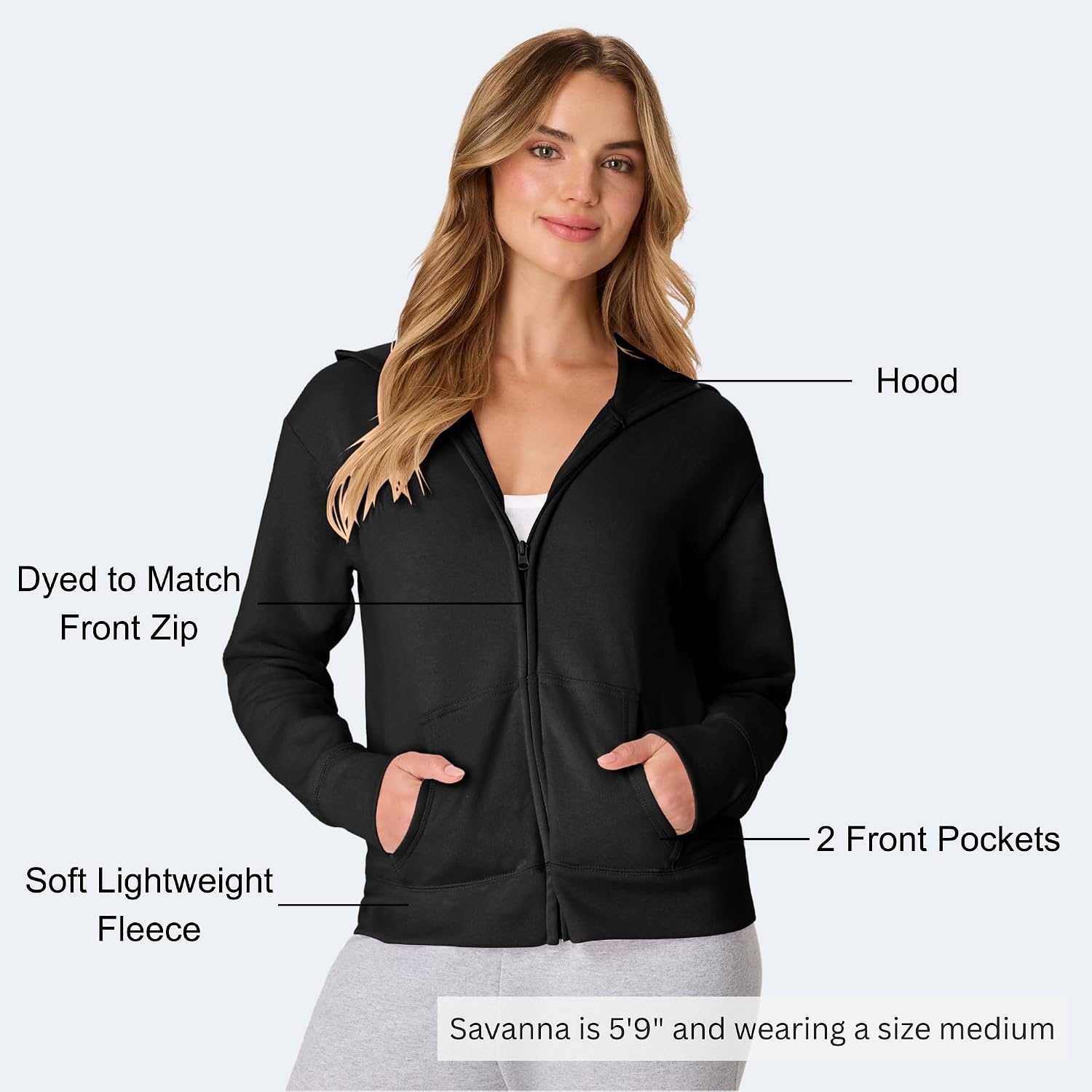 image:imageHanes Womens EcoSmart Fleece Sweatshirt for Women Soft Midweight FullZip Hoodie Sweatshirt or 14 ZipEbony