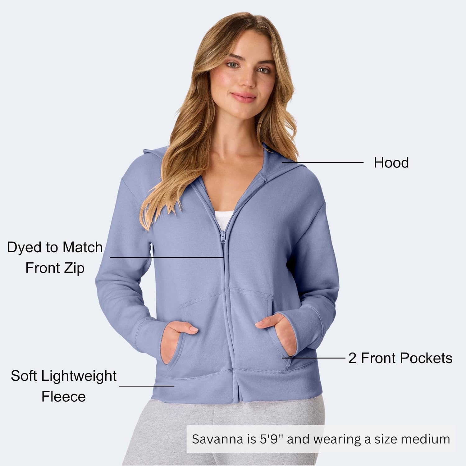 image:imageHanes Womens EcoSmart Fleece Sweatshirt for Women Soft Midweight FullZip Hoodie Sweatshirt or 14 ZipPeri Blue