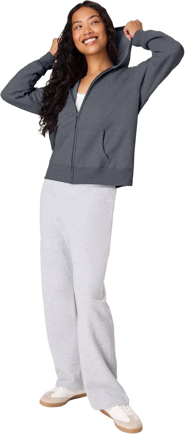 image:imageHanes Womens EcoSmart Fleece Sweatshirt for Women Soft Midweight FullZip Hoodie Sweatshirt or 14 ZipSlate Heather