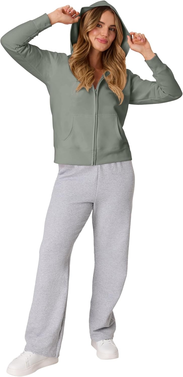 image:imageHanes Womens EcoSmart Fleece Sweatshirt for Women Soft Midweight FullZip Hoodie Sweatshirt or 14 ZipStonewashed Green
