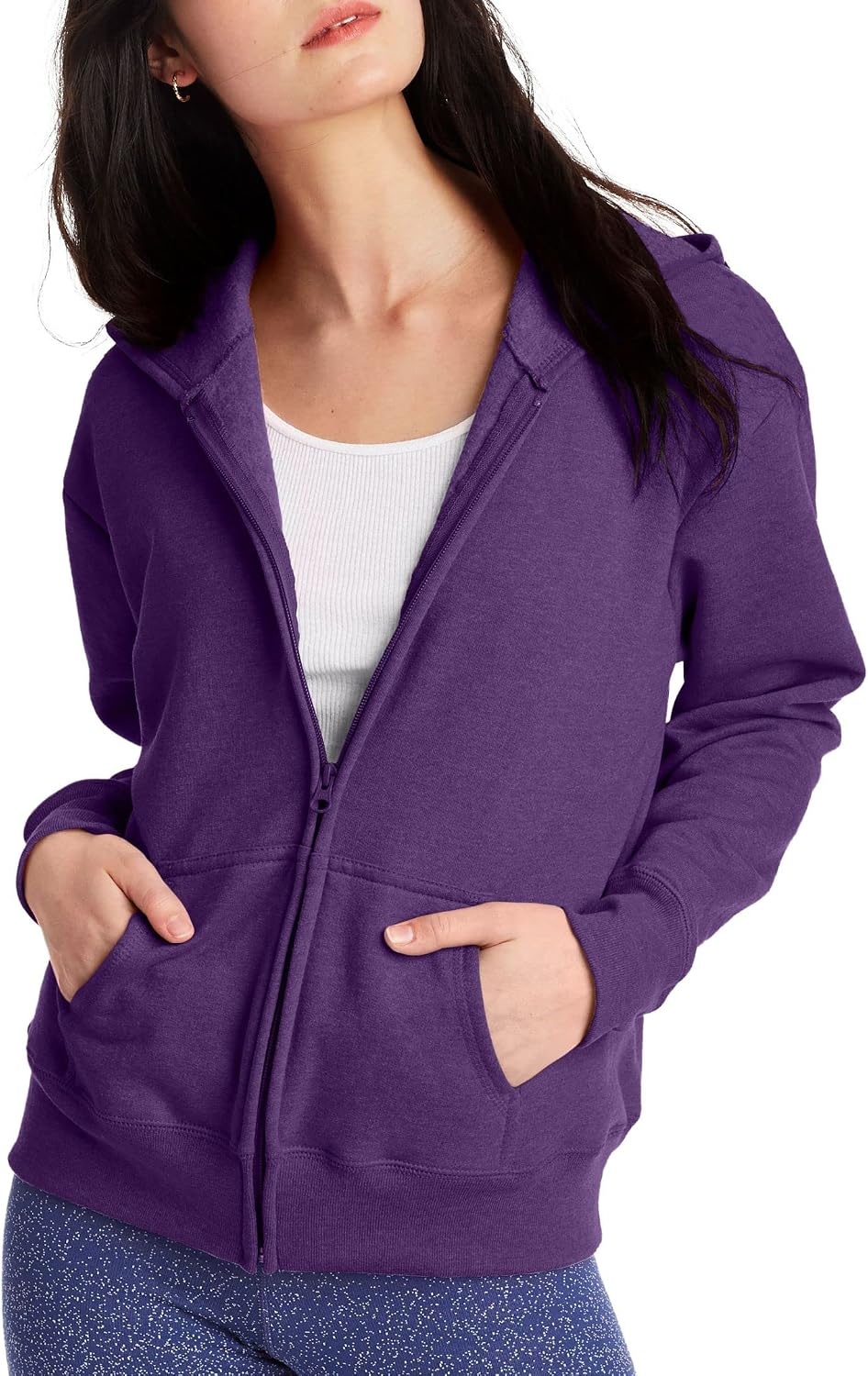 image:imageHanes Womens EcoSmart Fleece Sweatshirt for Women Soft Midweight FullZip Hoodie Sweatshirt or 14 ZipViolet Splendor Heather