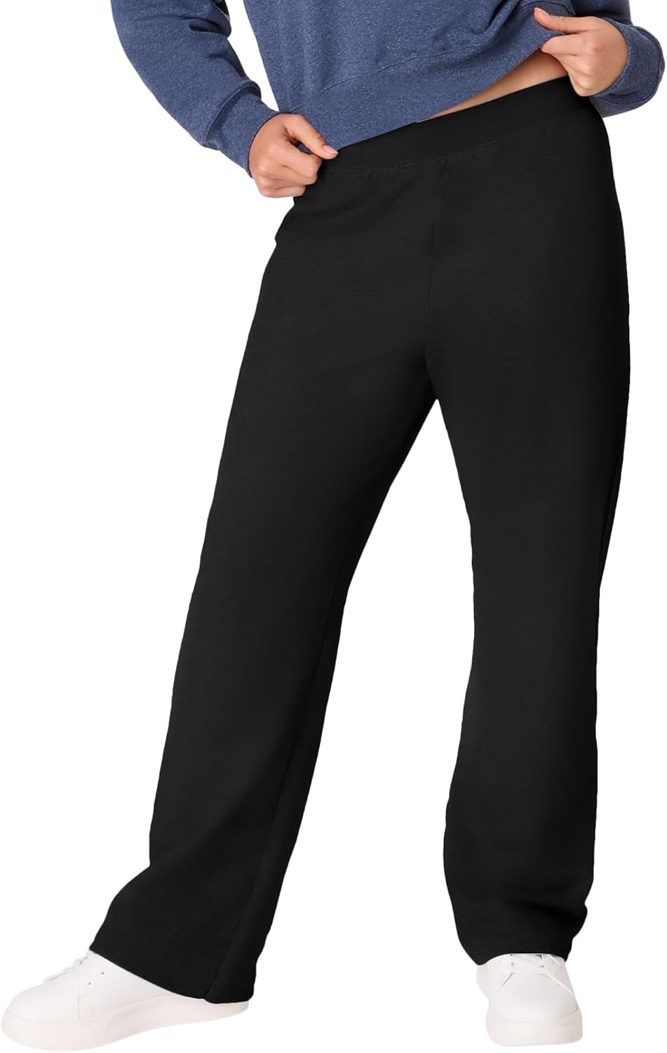 image:imageHanes Womens Sweatpants EcoSmart Fleece Joggers OpenBottom Pocketless PullOn Lounge Pants Reg amp Petite SizesEbony