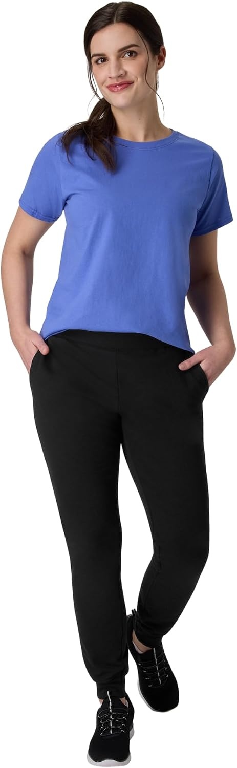 image:imageHanes Womens Sweatpants EcoSmart Fleece Joggers OpenBottom Pocketless PullOn Lounge Pants Reg amp Petite SizesEbony