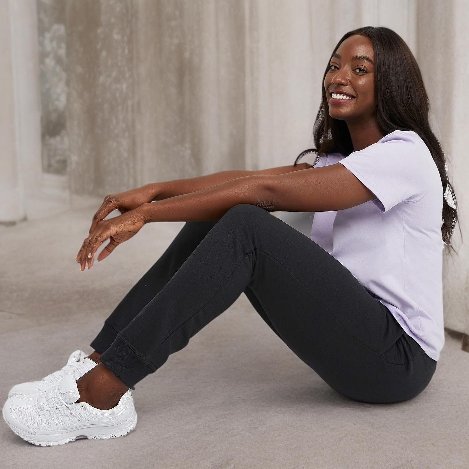image:imageHanes Womens Sweatpants EcoSmart Fleece Joggers OpenBottom Pocketless PullOn Lounge Pants Reg amp Petite SizesEbony